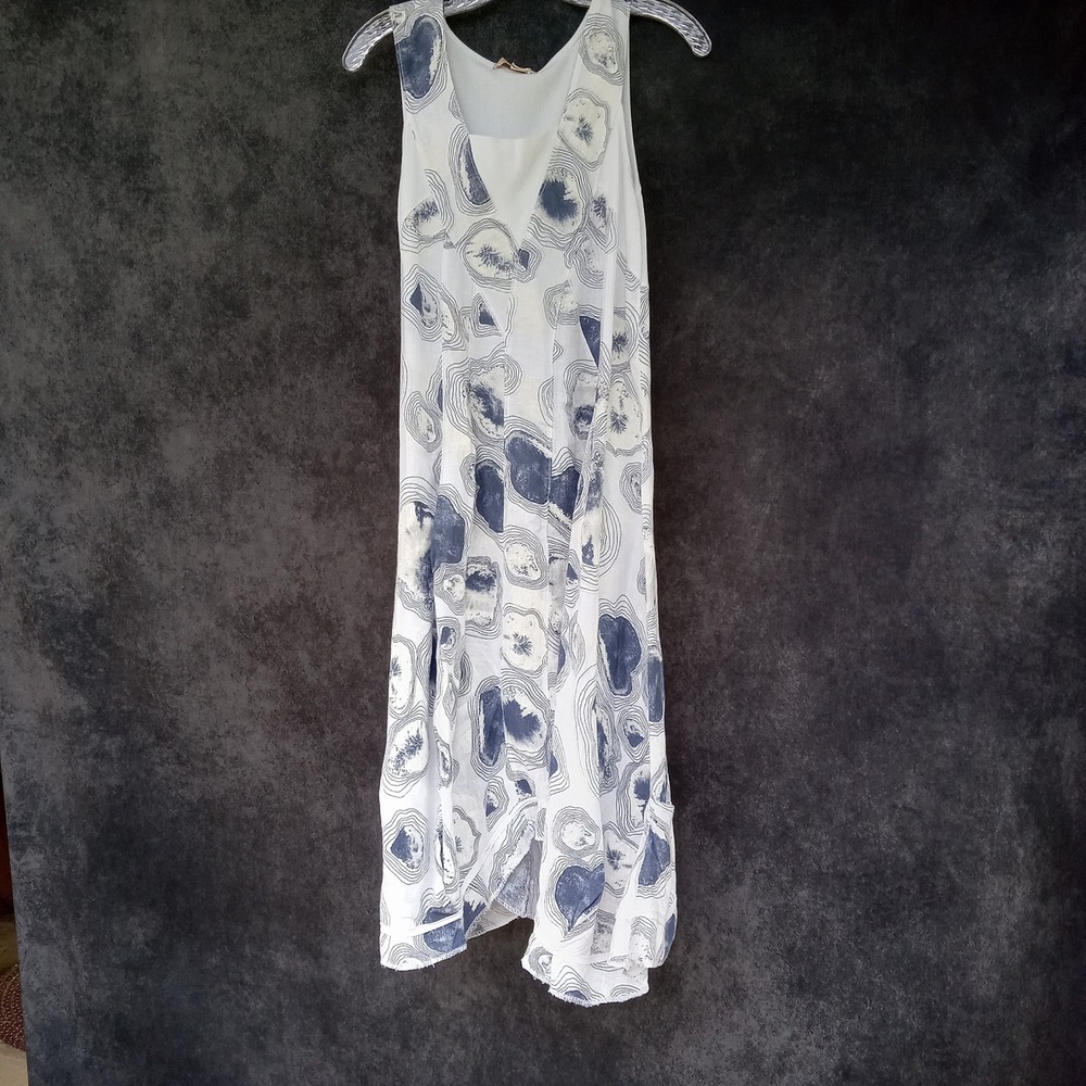 Lands Downunder‎ Italy Oyster Dress Boho LINEN Artsy Abstract Coastal Sz.S